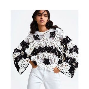 NWOT: Zara Limited Edition Floral Crochet Knit Sweater